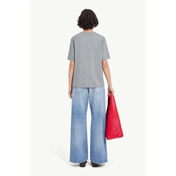 MM6 Maison Margiela Handwritten-Print Cotton Jersey T-Shirt in Grey Melange, view 4 | T-shirts | Coveti