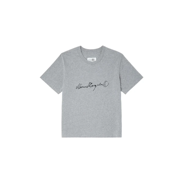 MM6 Maison Margiela Handwritten-Print Cotton Jersey T-Shirt in Grey Melange | T-shirts | Coveti