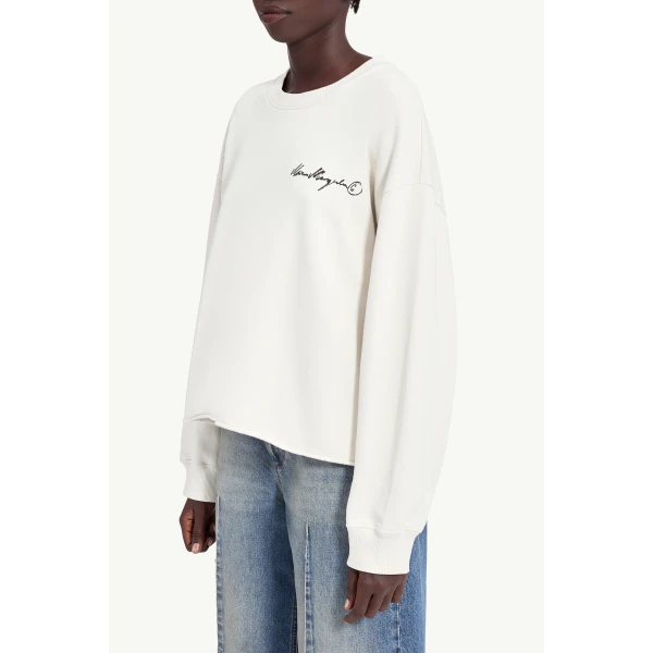 MM6 Maison Margiela Handwritten-Print Sweatshirt in Ecru, view 5 | Hoodies | Coveti