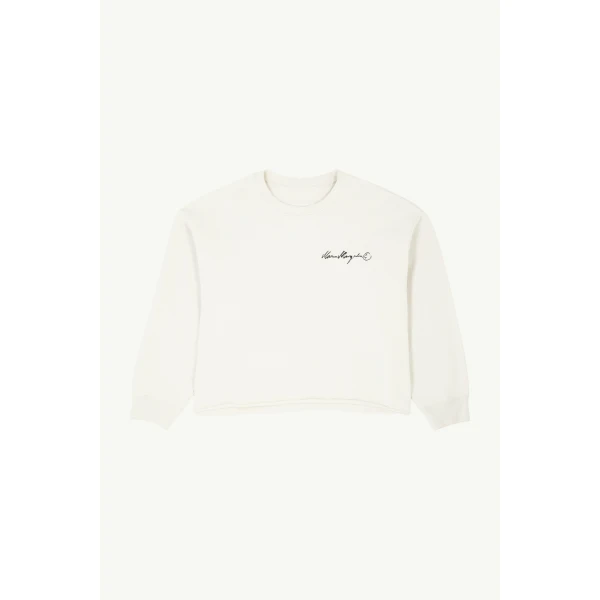 MM6 Maison Margiela Handwritten-Print Sweatshirt in Ecru, view 6 | Hoodies | Coveti