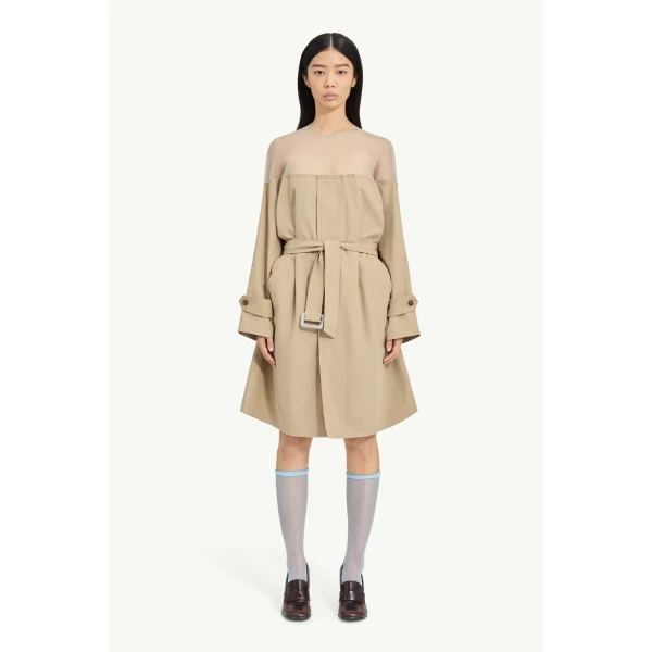 MM6 Maison Margiela High-Cut Cotton Trench Dress in Pink Beige, view 2 | Midi Dresses | Coveti