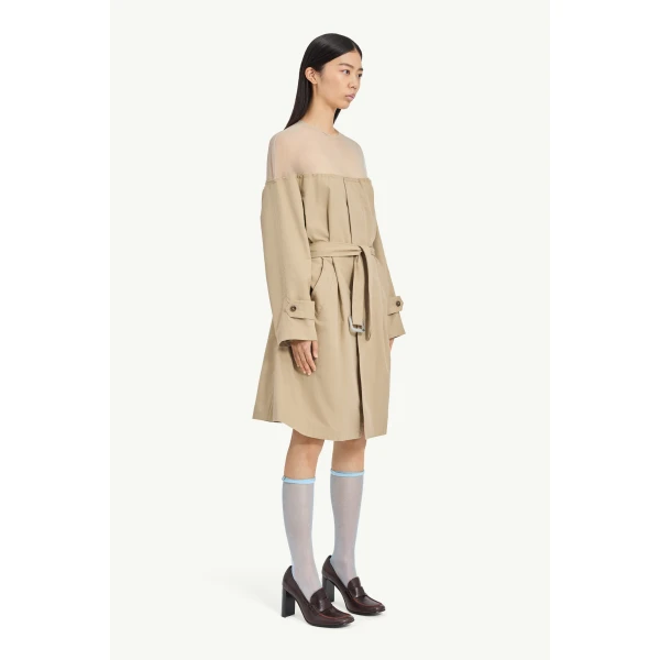 MM6 Maison Margiela High-Cut Cotton Trench Dress in Pink Beige, view 3 | Midi Dresses | Coveti