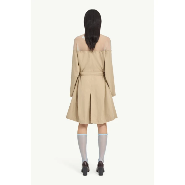 MM6 Maison Margiela High-Cut Cotton Trench Dress in Pink Beige, view 4 | Midi Dresses | Coveti