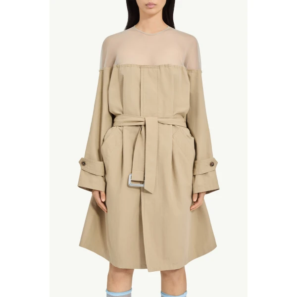 MM6 Maison Margiela High-Cut Cotton Trench Dress in Pink Beige, view 5 | Midi Dresses | Coveti