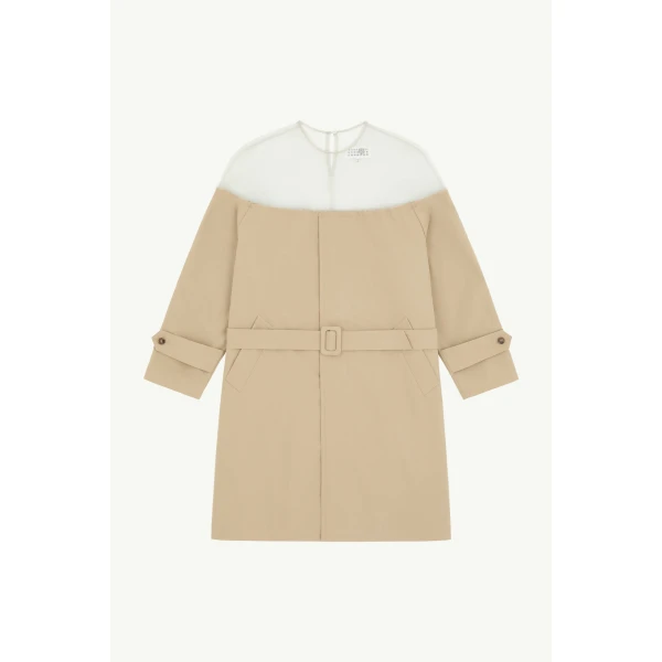 MM6 Maison Margiela High-Cut Cotton Trench Dress in Pink Beige, view 6 | Midi Dresses | Coveti