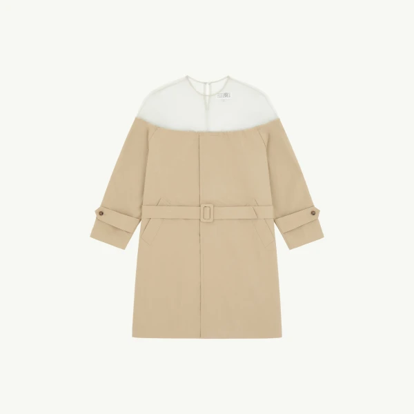 High-Cut Cotton Trench Dress in Pink Beige