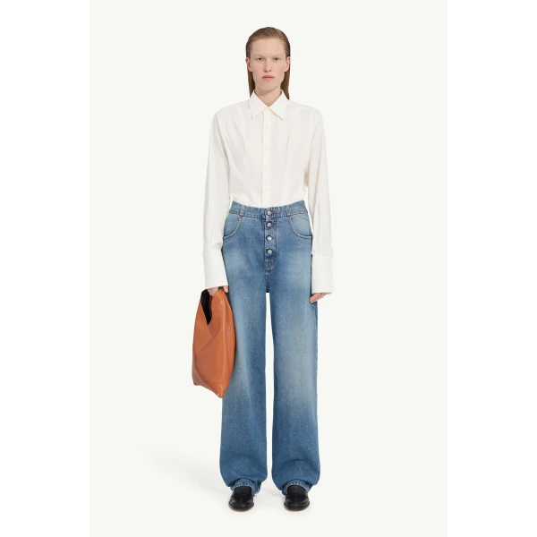 MM6 Maison Margiela High-Waisted Jeans in Light Blue, view 2 | Denim | Coveti