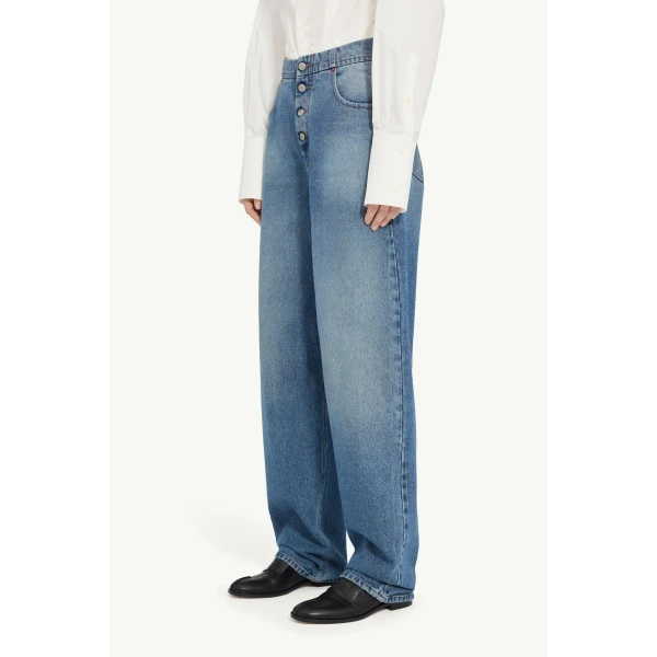 MM6 Maison Margiela High-Waisted Jeans in Light Blue, view 5 | Denim | Coveti