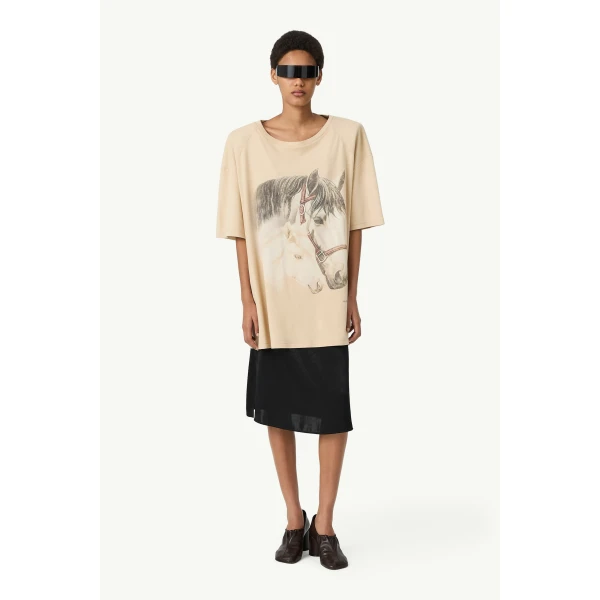 MM6 Maison Margiela Horse Portrait T-Shirt in Pink Beige, view 2 | T-shirts | Coveti