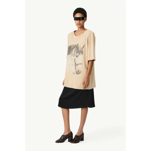 MM6 Maison Margiela Horse Portrait T-Shirt in Pink Beige, view 3 | T-shirts | Coveti