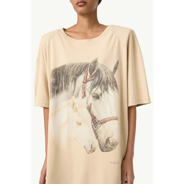 MM6 Maison Margiela Horse Portrait T-Shirt in Pink Beige, view 6 | T-shirts | Coveti