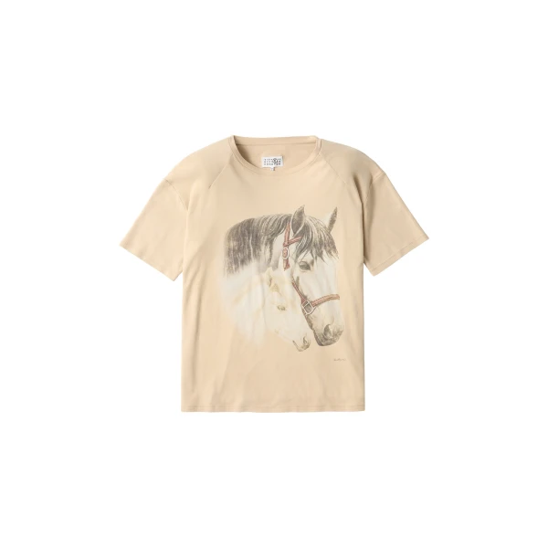 MM6 Maison Margiela Horse Portrait T-Shirt in Pink Beige | T-shirts | Coveti
