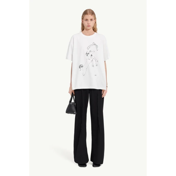 MM6 Maison Margiela Horse Print Cotton T-Shirt in White, view 2 | T-shirts | Coveti