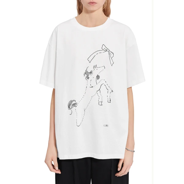 MM6 Maison Margiela Horse Print Cotton T-Shirt in White, view 5 | T-shirts | Coveti