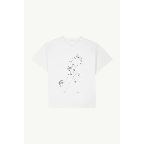 MM6 Maison Margiela Horse Print Cotton T-Shirt in White, view 6 | T-shirts | Coveti