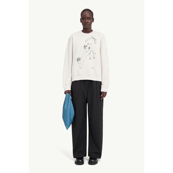 MM6 Maison Margiela Horse Print Unbrushed Cotton Sweatshirt in Ecru, view 2 | Hoodies | Coveti