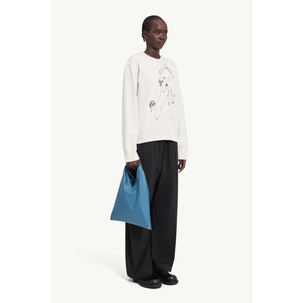 MM6 Maison Margiela Horse Print Unbrushed Cotton Sweatshirt in Ecru, view 3 | Hoodies | Coveti