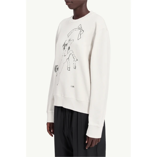 MM6 Maison Margiela Horse Print Unbrushed Cotton Sweatshirt in Ecru, view 5 | Hoodies | Coveti