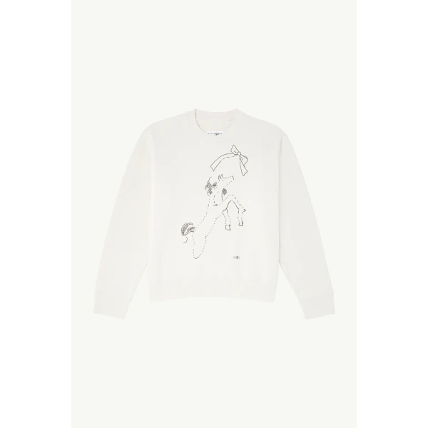 MM6 Maison Margiela Horse Print Unbrushed Cotton Sweatshirt in Ecru, view 6 | Hoodies | Coveti