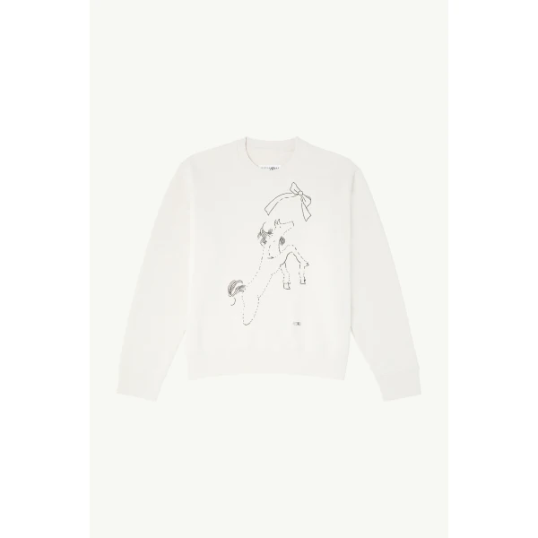 Horse Print Unbrushed Cotton Sweatshirt in Ecru