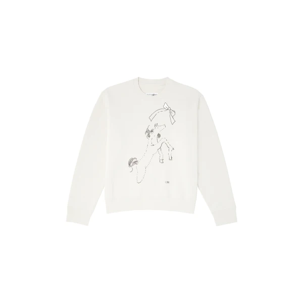 Horse Print Unbrushed Cotton Sweatshirt in Ecru