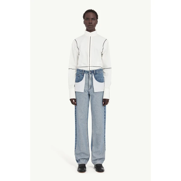 MM6 Maison Margiela Inverted-Pocket Straight-Leg Jeans in Blue, view 2 | Denim | Coveti
