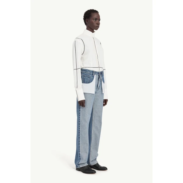 MM6 Maison Margiela Inverted-Pocket Straight-Leg Jeans in Blue, view 3 | Denim | Coveti