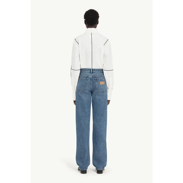 MM6 Maison Margiela Inverted-Pocket Straight-Leg Jeans in Blue, view 4 | Denim | Coveti