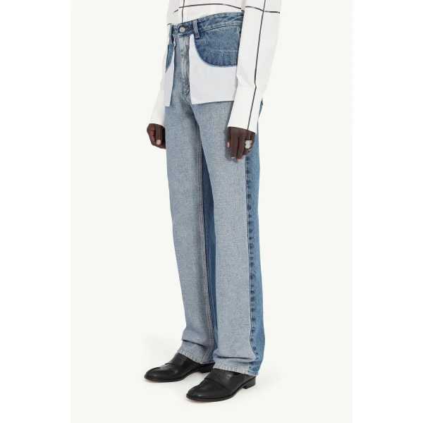 MM6 Maison Margiela Inverted-Pocket Straight-Leg Jeans in Blue, view 5 | Denim | Coveti