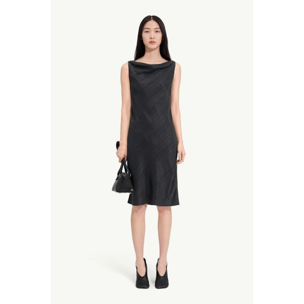 MM6 Maison Margiela Jacquard Dress in Black, view 2 | Midi Dresses | Coveti