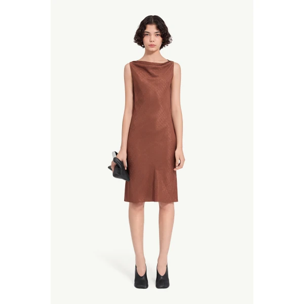 MM6 Maison Margiela Jacquard Dress in Light Brown, view 2 | Midi Dresses | Coveti