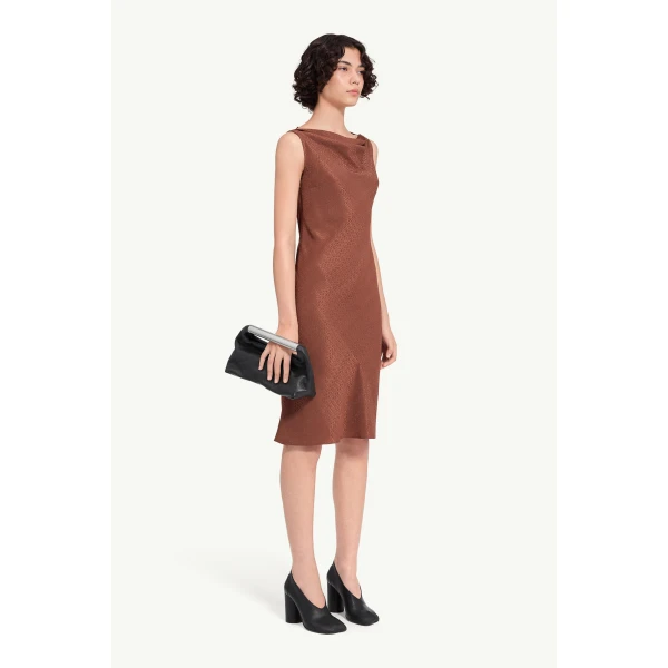 MM6 Maison Margiela Jacquard Dress in Light Brown, view 3 | Midi Dresses | Coveti