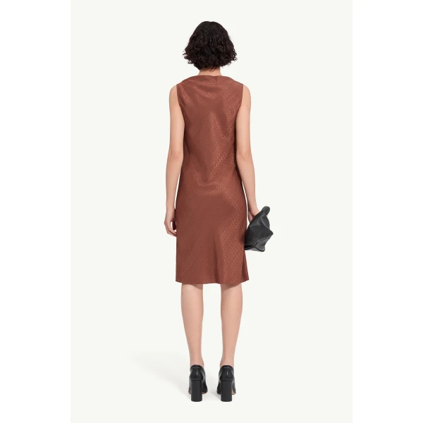 MM6 Maison Margiela Jacquard Dress in Light Brown, view 4 | Midi Dresses | Coveti