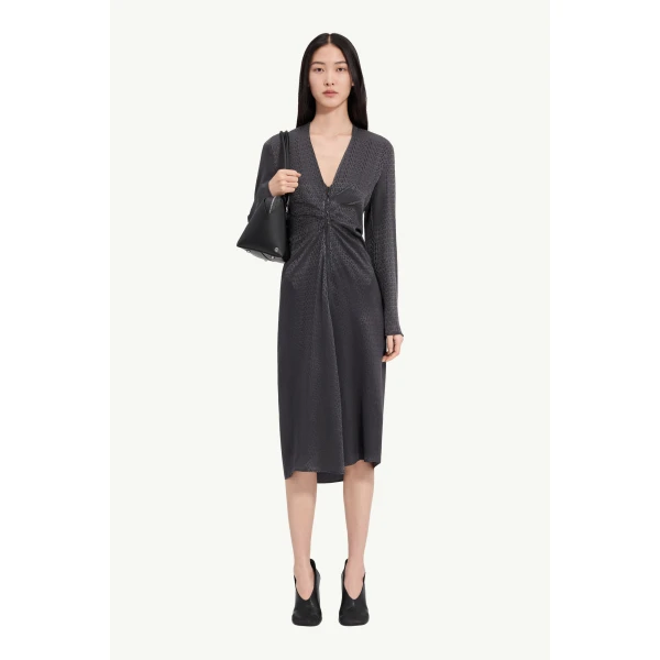 MM6 Maison Margiela Jacquard Wrap Dress in Black, view 2 | Midi Dresses | Coveti