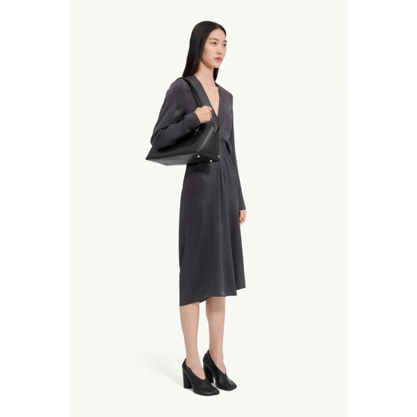 MM6 Maison Margiela Jacquard Wrap Dress in Black, view 3 | Midi Dresses | Coveti