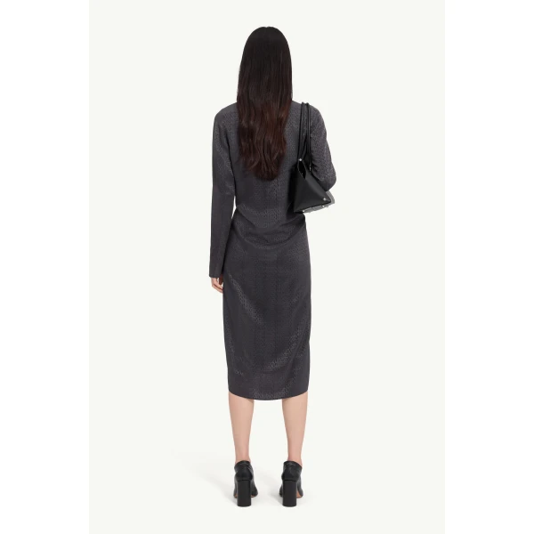 MM6 Maison Margiela Jacquard Wrap Dress in Black, view 4 | Midi Dresses | Coveti