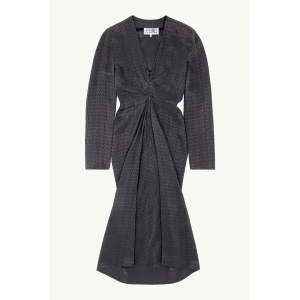MM6 Maison Margiela Jacquard Wrap Dress in Black, view 6 | Midi Dresses | Coveti