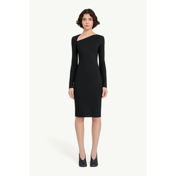 MM6 Maison Margiela Jersey Midi Dress in Black, view 2 | Midi Dresses | Coveti
