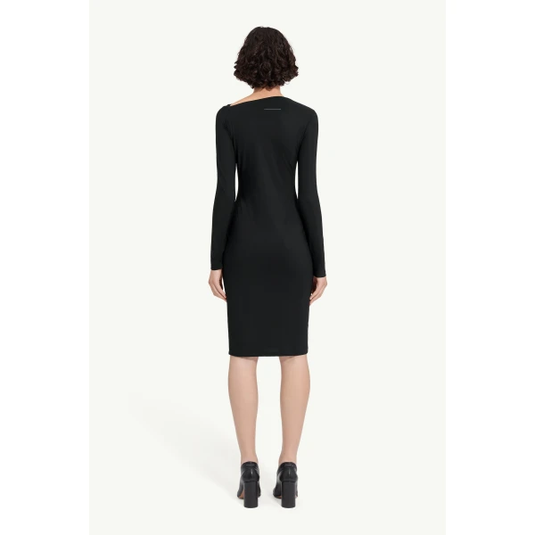 MM6 Maison Margiela Jersey Midi Dress in Black, view 4 | Midi Dresses | Coveti