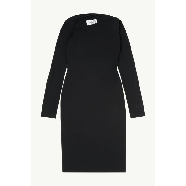 MM6 Maison Margiela Jersey Midi Dress in Black, view 6 | Midi Dresses | Coveti
