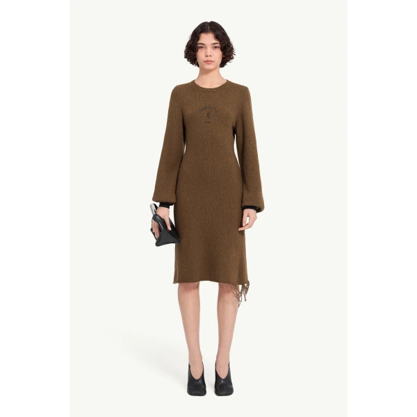 MM6 Maison Margiela Knit Midi Dress in Olive, view 2 | Midi Dresses | Coveti
