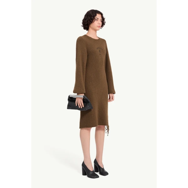 MM6 Maison Margiela Knit Midi Dress in Olive, view 3 | Midi Dresses | Coveti