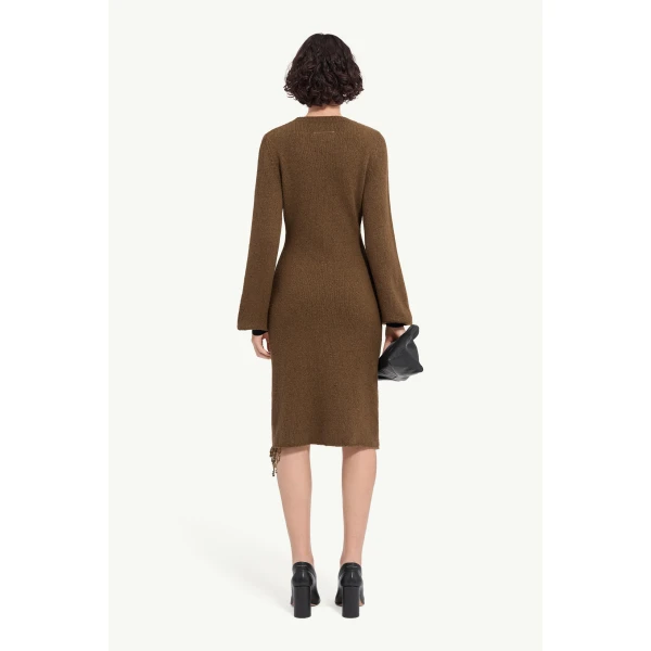 MM6 Maison Margiela Knit Midi Dress in Olive, view 4 | Midi Dresses | Coveti