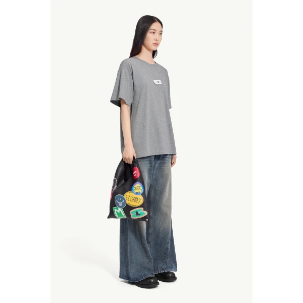 MM6 Maison Margiela Label Cotton Jersey T-Shirt in Grey Melange, view 3 | T-shirts | Coveti