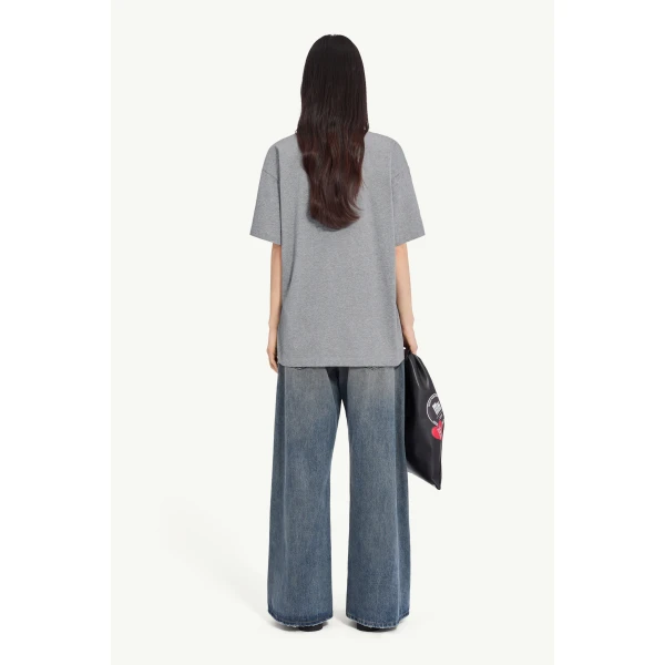 MM6 Maison Margiela Label Cotton Jersey T-Shirt in Grey Melange, view 4 | T-shirts | Coveti