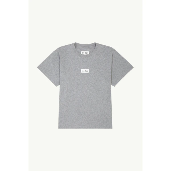MM6 Maison Margiela Label Cotton Jersey T-Shirt in Grey Melange, view 6 | T-shirts | Coveti