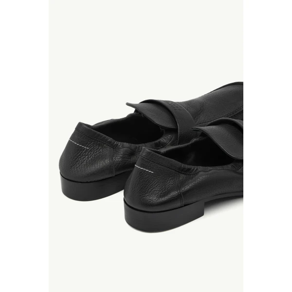 MM6 Maison Margiela Leather Swing Toe Loafers in Black, view 6 | Loafers | Coveti