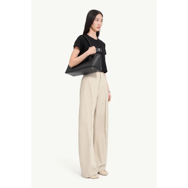 MM6 Maison Margiela Light Cotton Twill Wide-Leg Trousers in Ecru, view 3 | Wide leg pants | Coveti