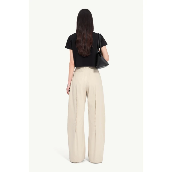 MM6 Maison Margiela Light Cotton Twill Wide-Leg Trousers in Ecru, view 4 | Wide leg pants | Coveti