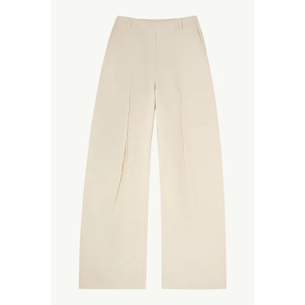 MM6 Maison Margiela Light Cotton Twill Wide-Leg Trousers in Ecru, view 6 | Wide leg pants | Coveti